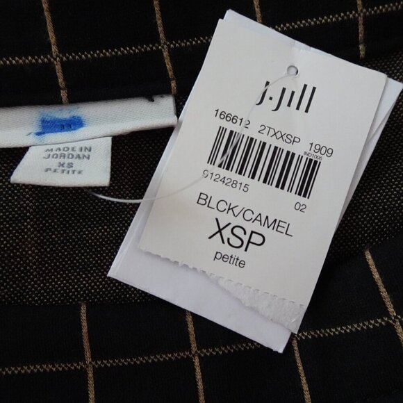 J. Jill Windowpane Top Women's Petite Size PXS Black Tan Windowpane Ponte - Picture 5 of 7